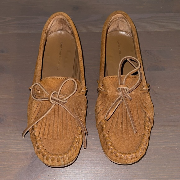 Zara Tan Suede Moccasin Loafers - Women’s Size 37 - Picture 6 of 8